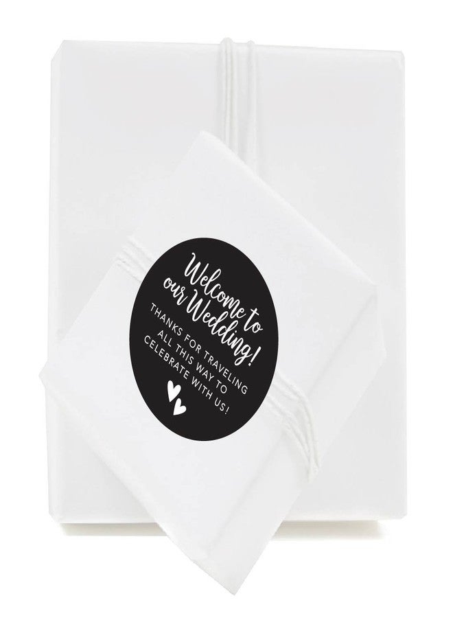 Andaz Press Out of Town Bags Round Circle Gift Labels Stickers, Welcome to Our Wedding Thanks for Traveling to Celebrate with Us, Black, 40-Pack, for Destination OOT Gable Boxes - Image 2